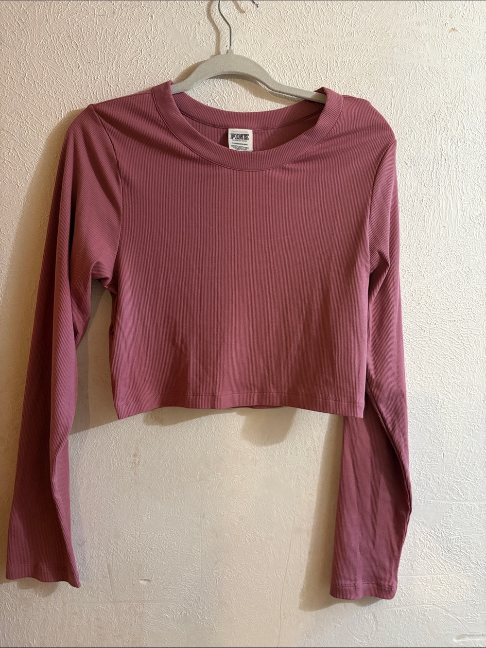 PINK Victoria's Secret Mauve Ribbed Long Sleeve Crop Top